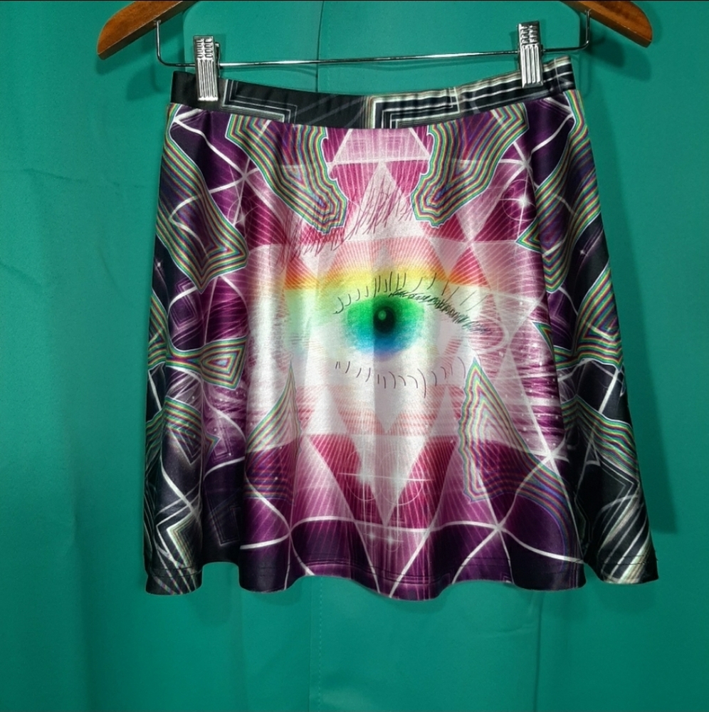 Headspace Trippy All Seeing Eye Rave Festival Skater Skirt Psychedelic S NWT